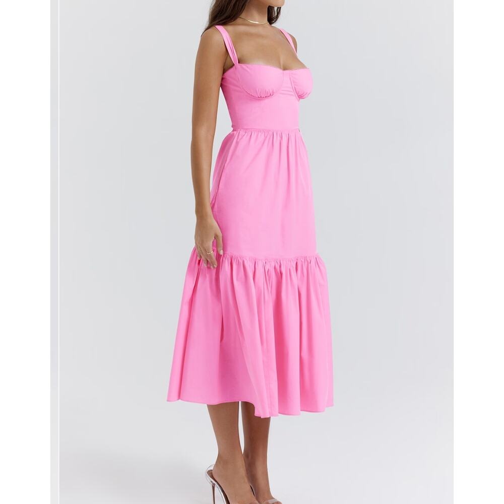 House of CB Elia French Pink Stretch Cotton Midi Dress Size M